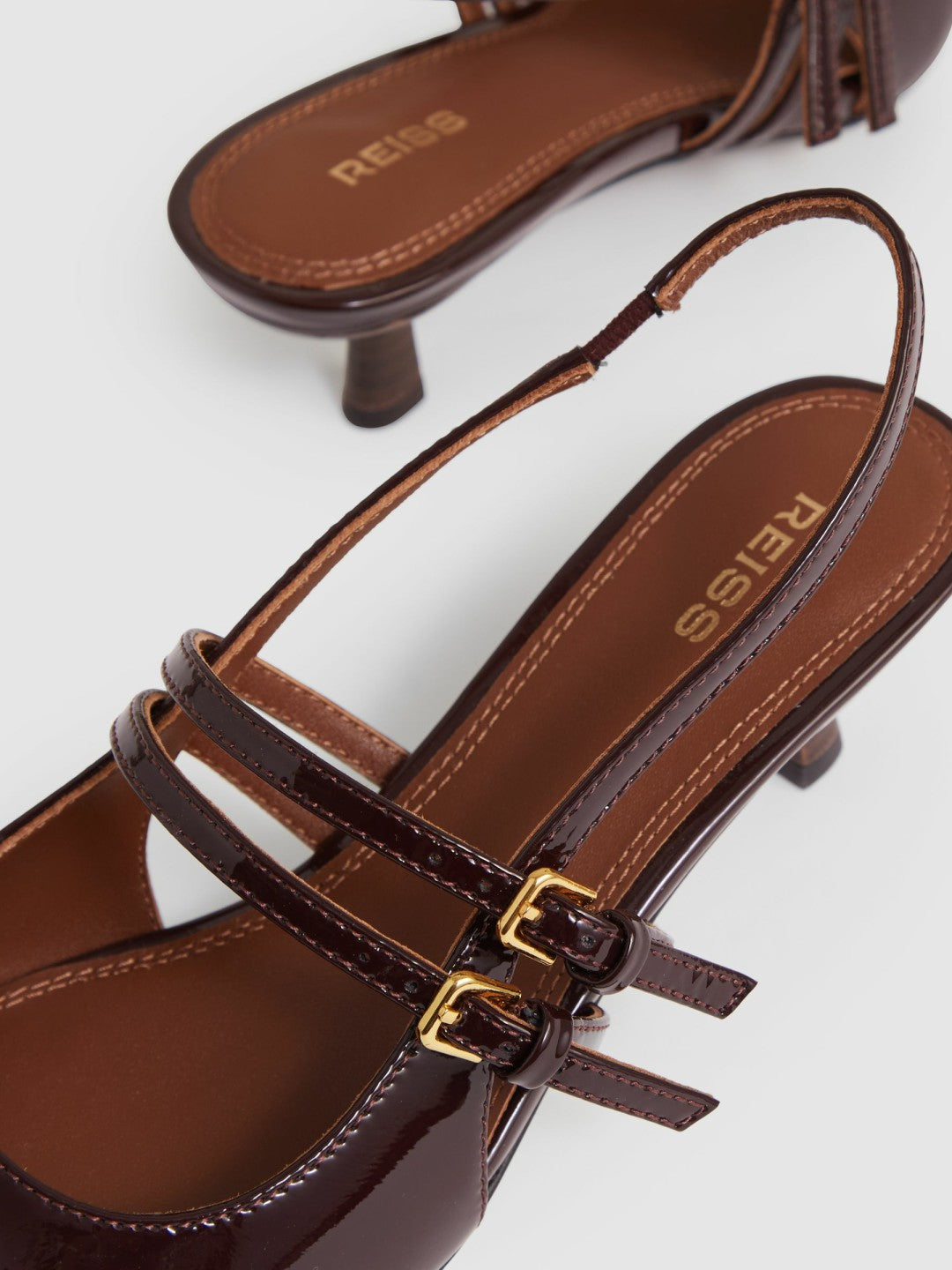 Leather Slingback Buckle Court Shoes in Oxblood Women | Reiss