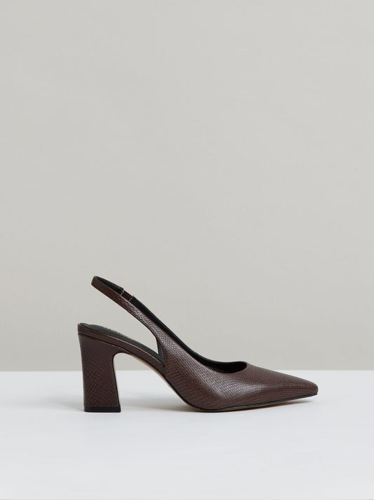 Leather Slingback Court Shoes in Chocolate Women | Reiss