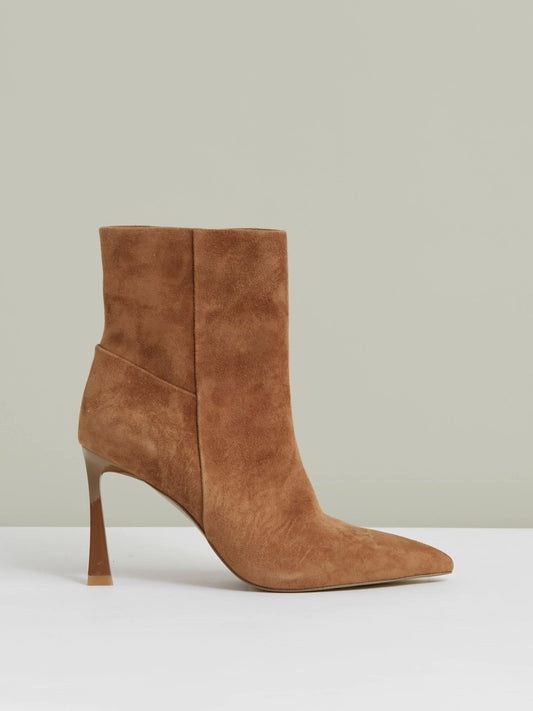 Suede High Heeled Ankle Boots in Tan Women | Reiss