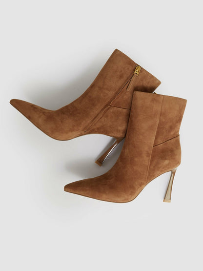 Suede High Heeled Ankle Boots in Tan Women | Reiss