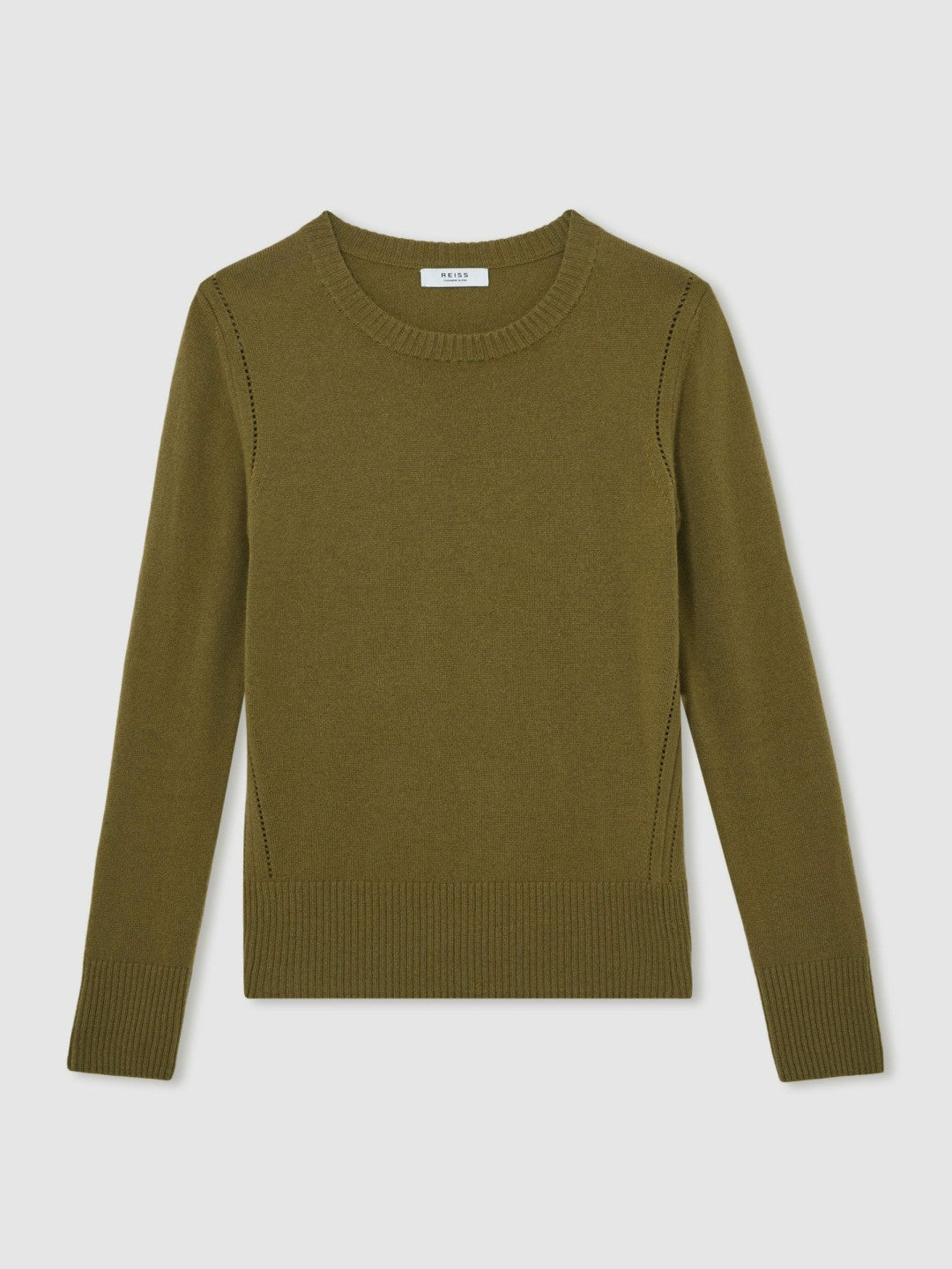Wool-Blend Open-Stitch Jumper with Cashmere in Khaki Green Women | Reiss