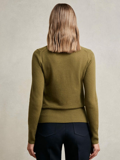 Wool-Blend Open-Stitch Jumper with Cashmere in Khaki Green Women | Reiss