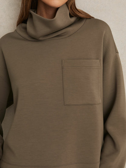 Interlock Jersey Funnel Neck Sweatshirt in Khaki Green Women | Reiss