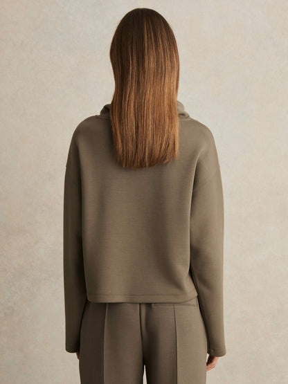 Interlock Jersey Funnel Neck Sweatshirt in Khaki Green Women | Reiss