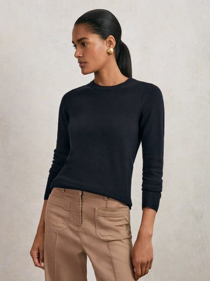 Wool-Blend Open-Stitch Jumper with Cashmere in Navy Women | Reiss