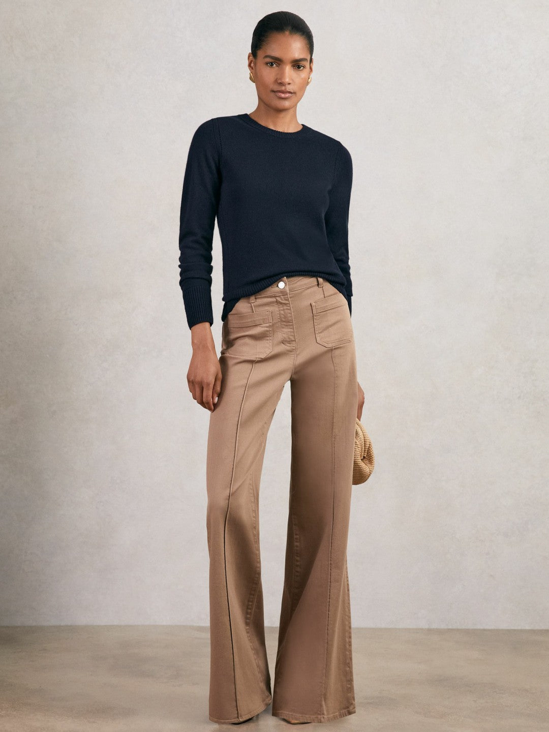Wool-Blend Open-Stitch Jumper with Cashmere in Navy Women | Reiss