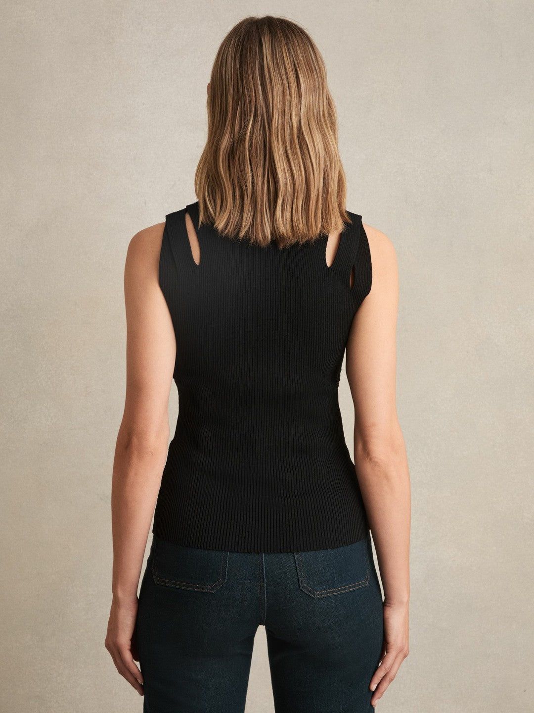 Cut-Out Rib-Knit Vest in Black Women | Reiss