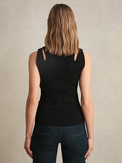 Cut-Out Rib-Knit Vest in Black Women | Reiss