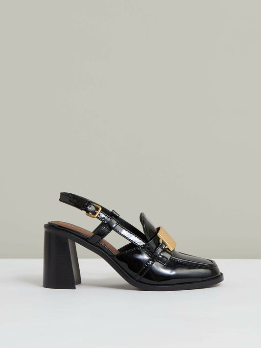 Patent Leather Slingback Heeled Loafers in Black Women | Reiss
