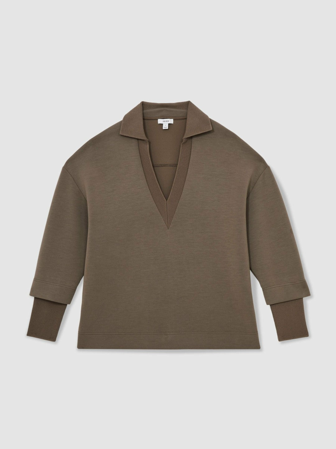 Interlock Open-Collar Sweatshirt in Khaki Green Women | Reiss