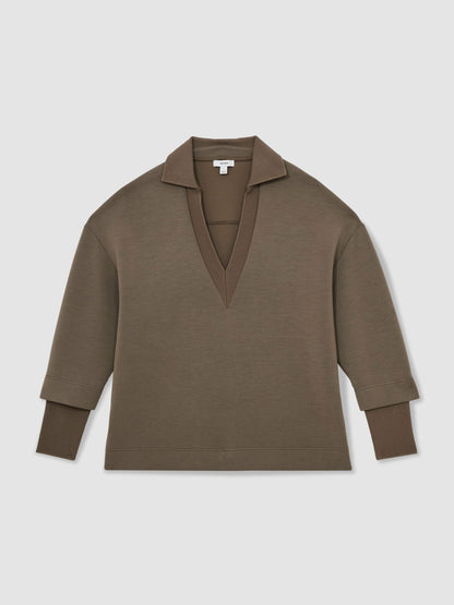 Interlock Open-Collar Sweatshirt in Khaki Green Women | Reiss