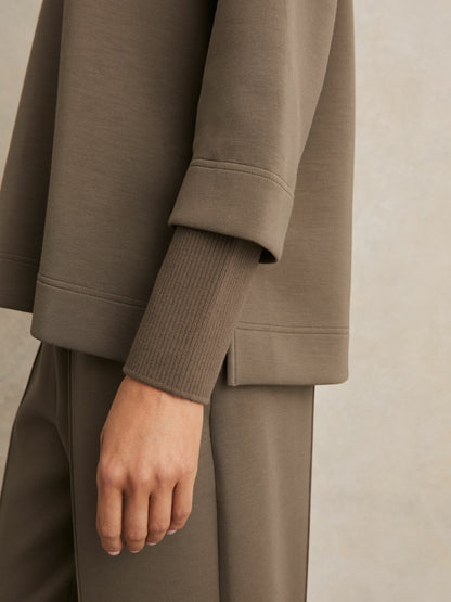 Interlock Open-Collar Sweatshirt in Khaki Green Women | Reiss