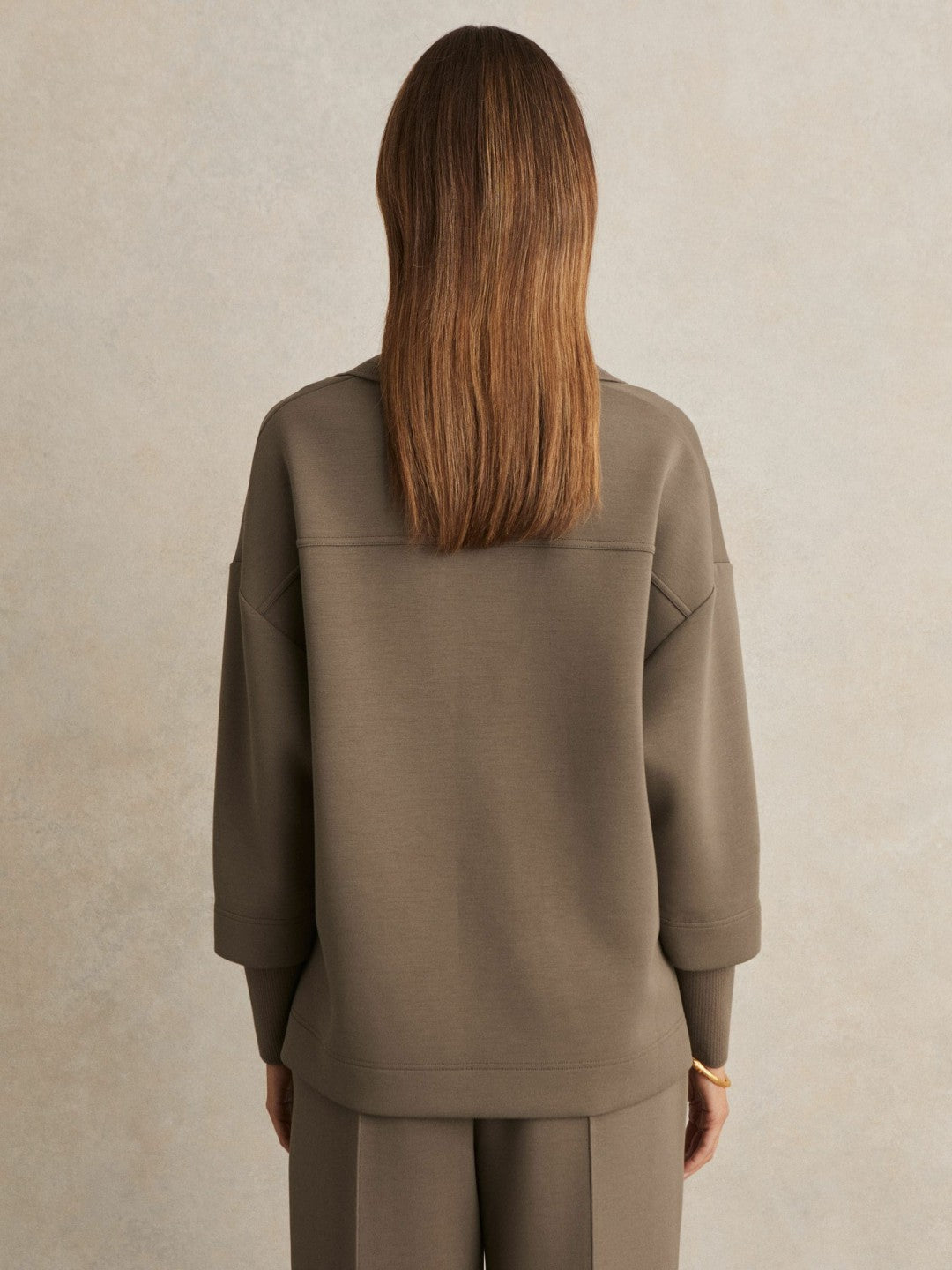 Interlock Open-Collar Sweatshirt in Khaki Green Women | Reiss