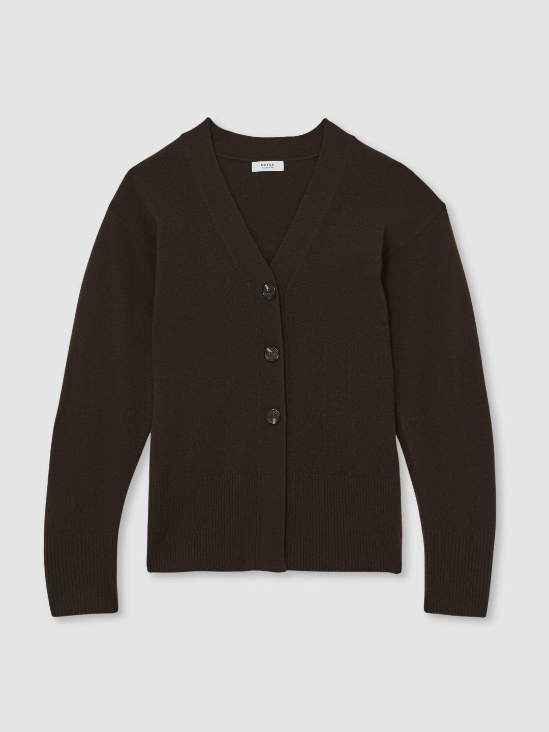 Wool-Blend Fitted Cardigan With Cashmere in Chocolate Women | Reiss