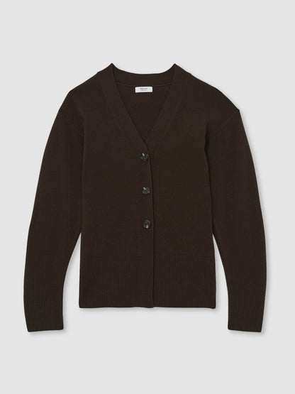 Wool-Blend Fitted Cardigan With Cashmere in Chocolate Women | Reiss