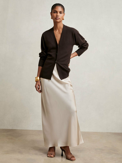 Wool-Blend Fitted Cardigan With Cashmere in Chocolate Women | Reiss