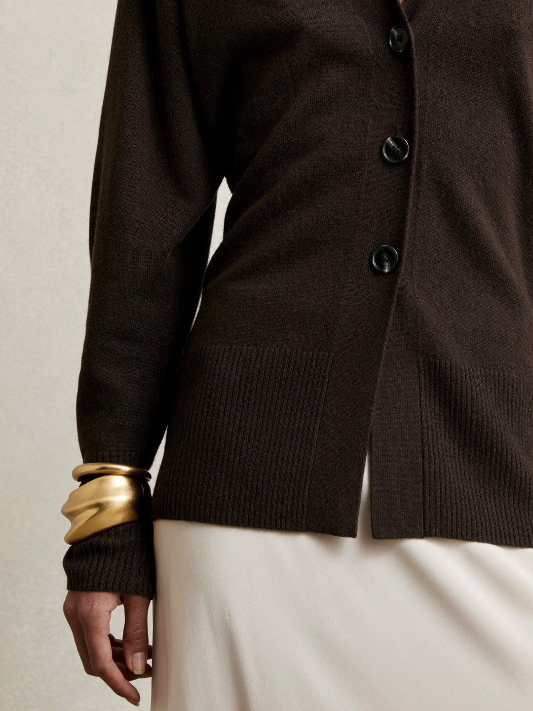 Wool-Blend Fitted Cardigan With Cashmere in Chocolate Women | Reiss