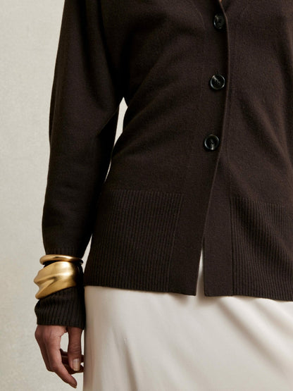 Wool-Blend Fitted Cardigan With Cashmere in Chocolate Women | Reiss