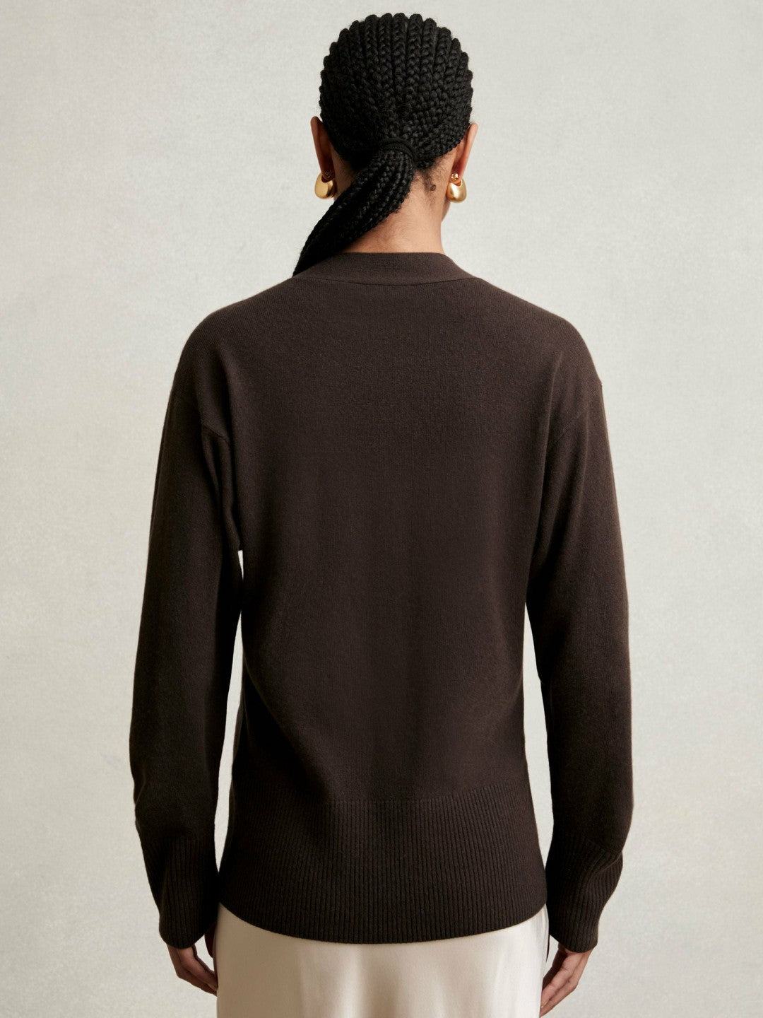 Wool-Blend Fitted Cardigan With Cashmere in Chocolate Women | Reiss