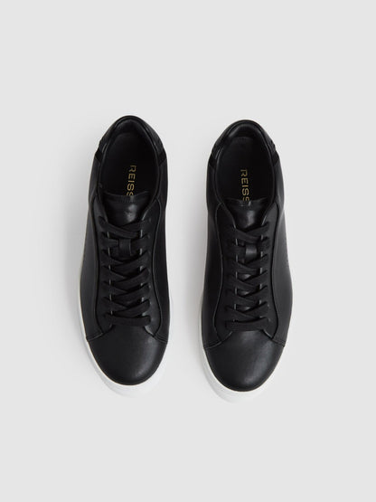 Leather Low-Top Trainers in Black Women | Reiss