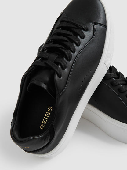 Leather Low-Top Trainers in Black Women | Reiss