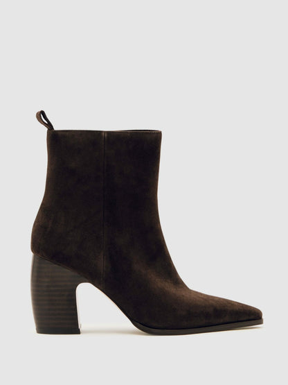 Suede Block-Heel Ankle Boots in Chocolate Women | Reiss