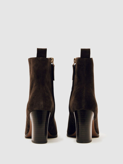 Suede Block-Heel Ankle Boots in Chocolate Women | Reiss