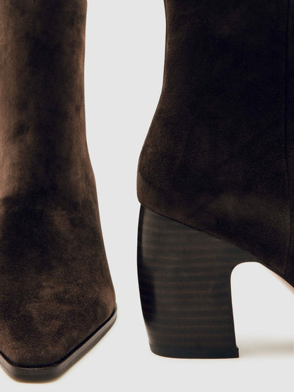 Suede Block-Heel Ankle Boots in Chocolate Women | Reiss