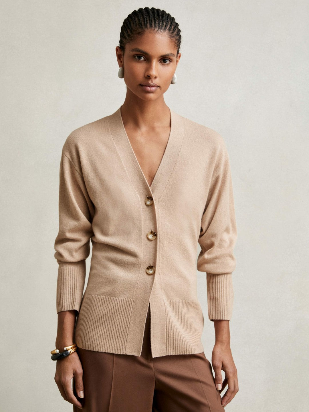 Wool-Blend Fitted Cardigan With Cashmere in Neutral Women | Reiss