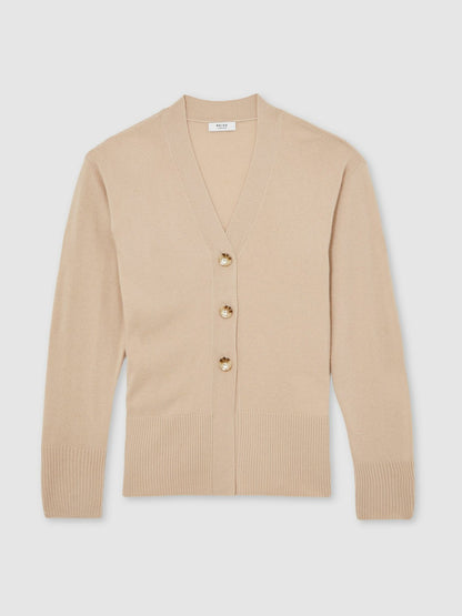 Wool-Blend Fitted Cardigan With Cashmere in Neutral Women | Reiss
