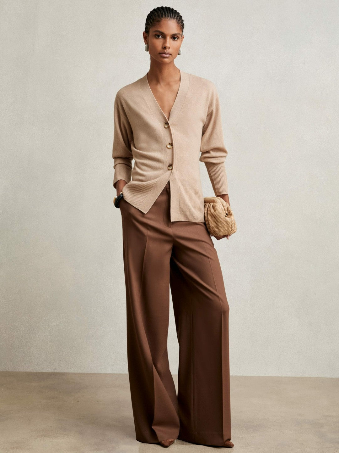 Wool-Blend Fitted Cardigan With Cashmere in Neutral Women | Reiss
