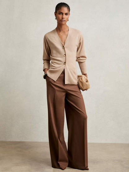 Wool-Blend Fitted Cardigan With Cashmere in Neutral Women | Reiss