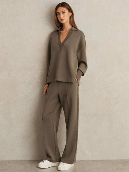 Modal-Blend Interlock Wide-Leg Joggers in Khaki Green Women | Reiss