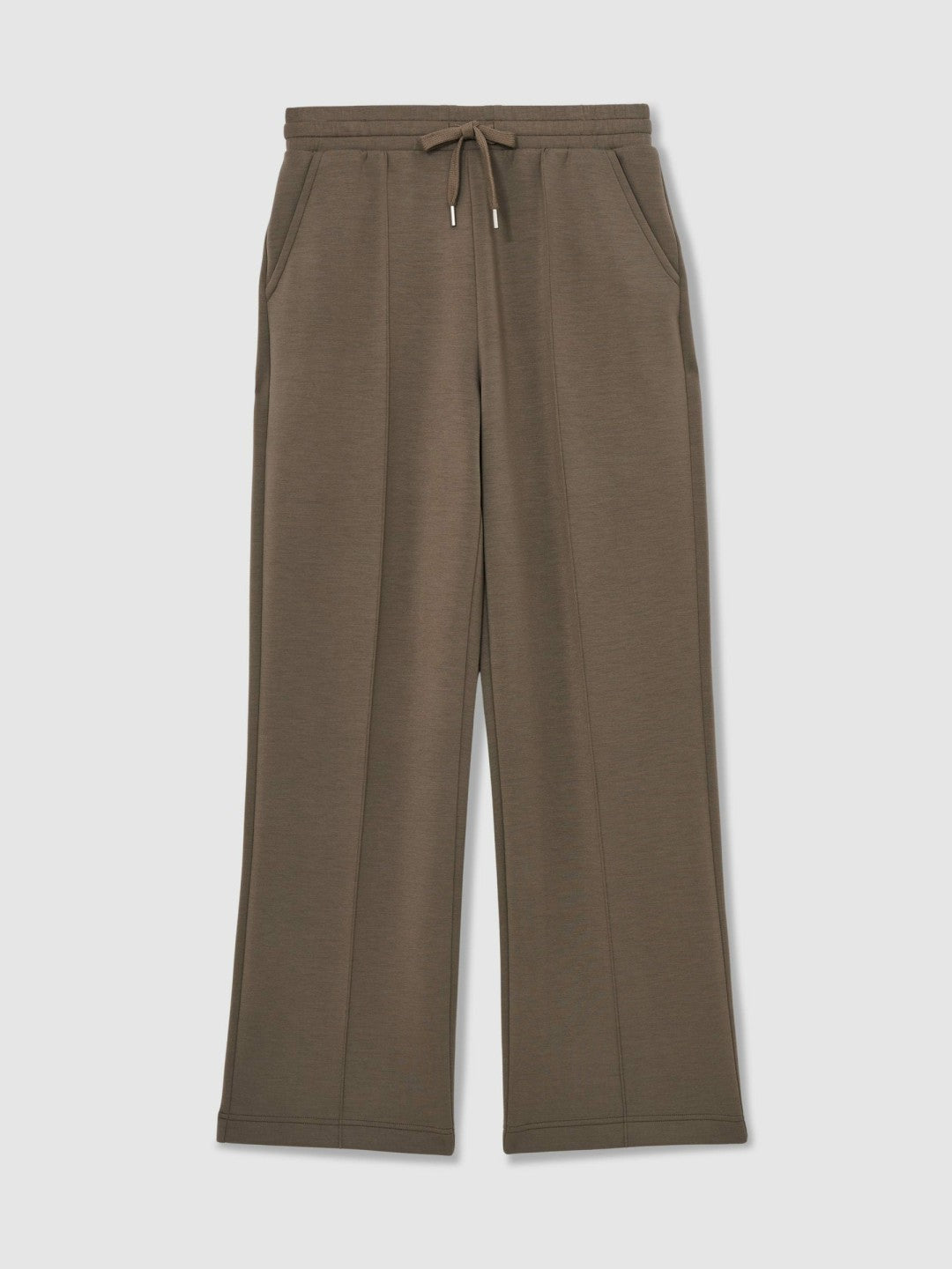 Modal-Blend Interlock Wide-Leg Joggers in Khaki Green Women | Reiss