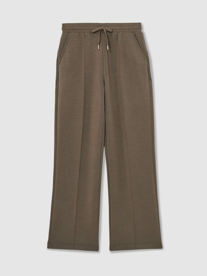 Modal-Blend Interlock Wide-Leg Joggers in Khaki Green Women | Reiss