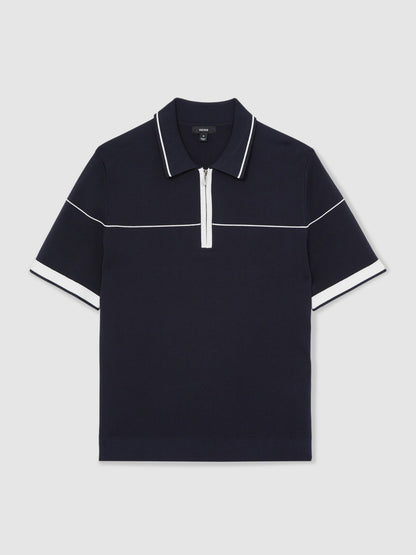 Half Zip Tipped Polo Shirt in Navy/White Men | Reiss