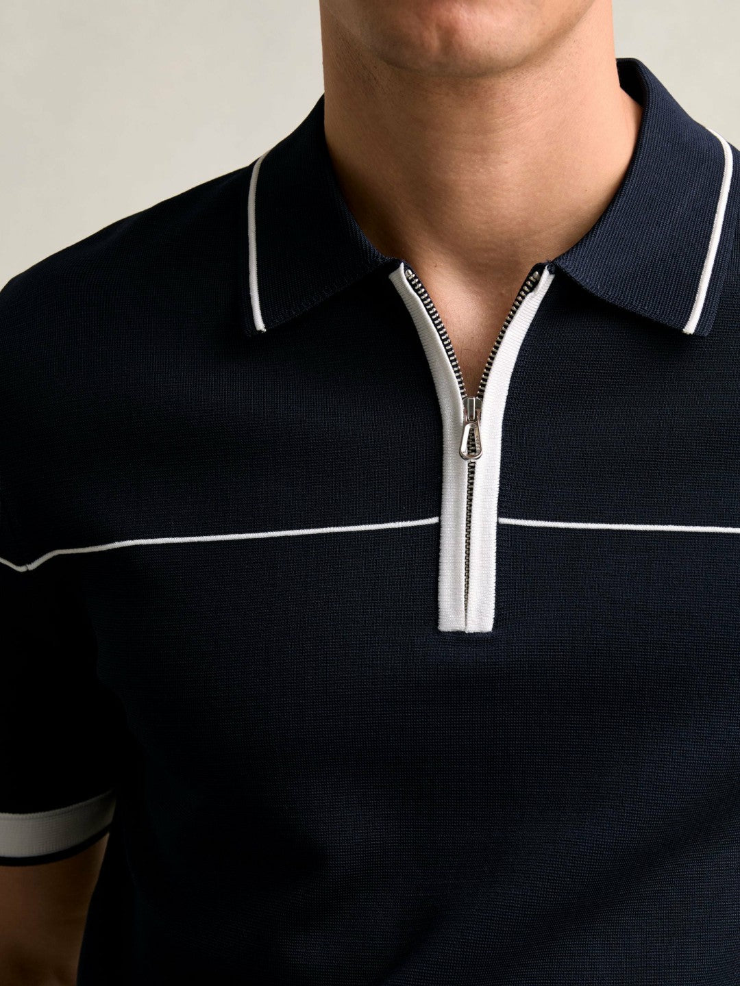 Half Zip Tipped Polo Shirt in Navy/White Men | Reiss