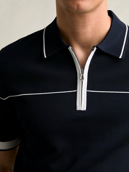 Half Zip Tipped Polo Shirt in Navy/White Men | Reiss