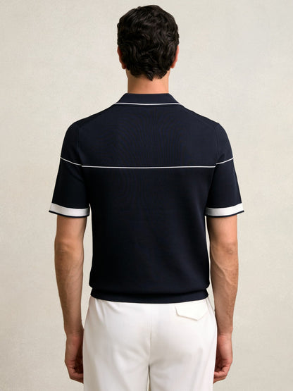 Half Zip Tipped Polo Shirt in Navy/White Men | Reiss