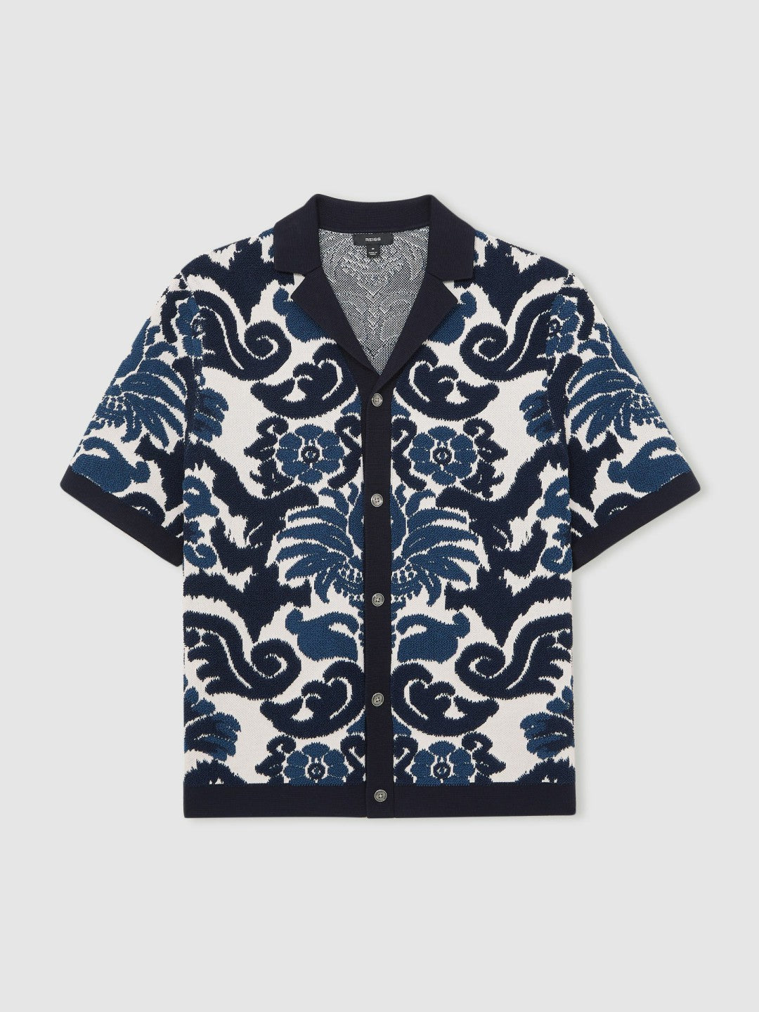 Paisley Jacquard Knit Shirt in Navy Blue/White Men | Reiss