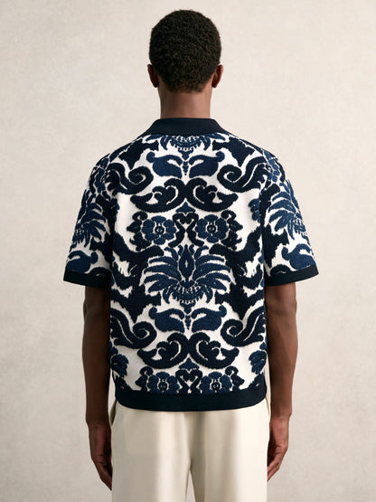Paisley Jacquard Knit Shirt in Navy Blue/White Men | Reiss