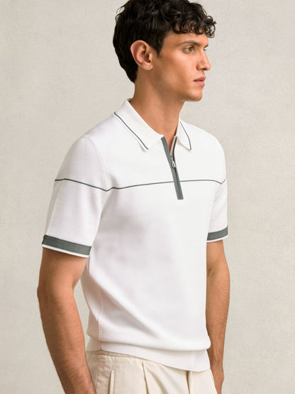 Half Zip Tipped Polo Shirt in White/Green Men | Reiss