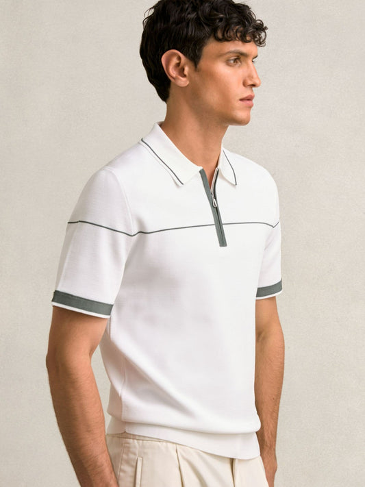 Half Zip Tipped Polo Shirt in White/Green Men | Reiss