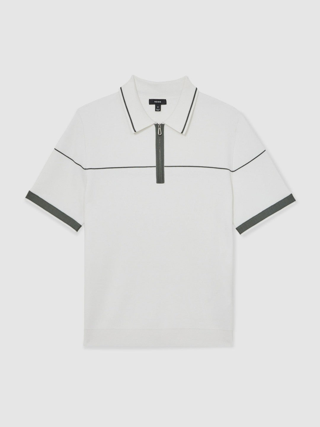 Half Zip Tipped Polo Shirt in White/Green Men | Reiss