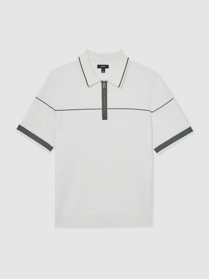 Half Zip Tipped Polo Shirt in White/Green Men | Reiss