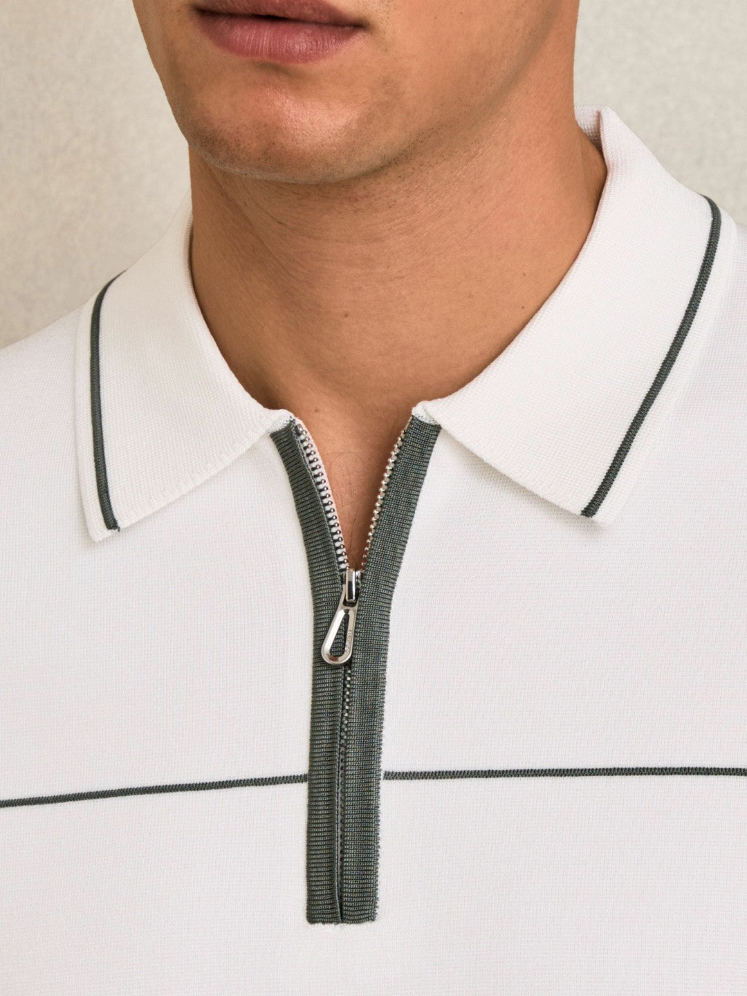 Half Zip Tipped Polo Shirt in White/Green Men | Reiss