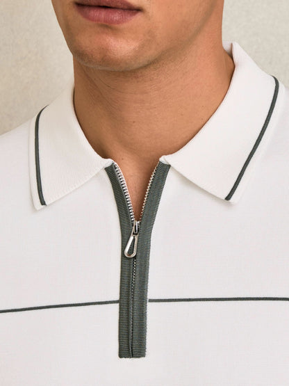 Half Zip Tipped Polo Shirt in White/Green Men | Reiss