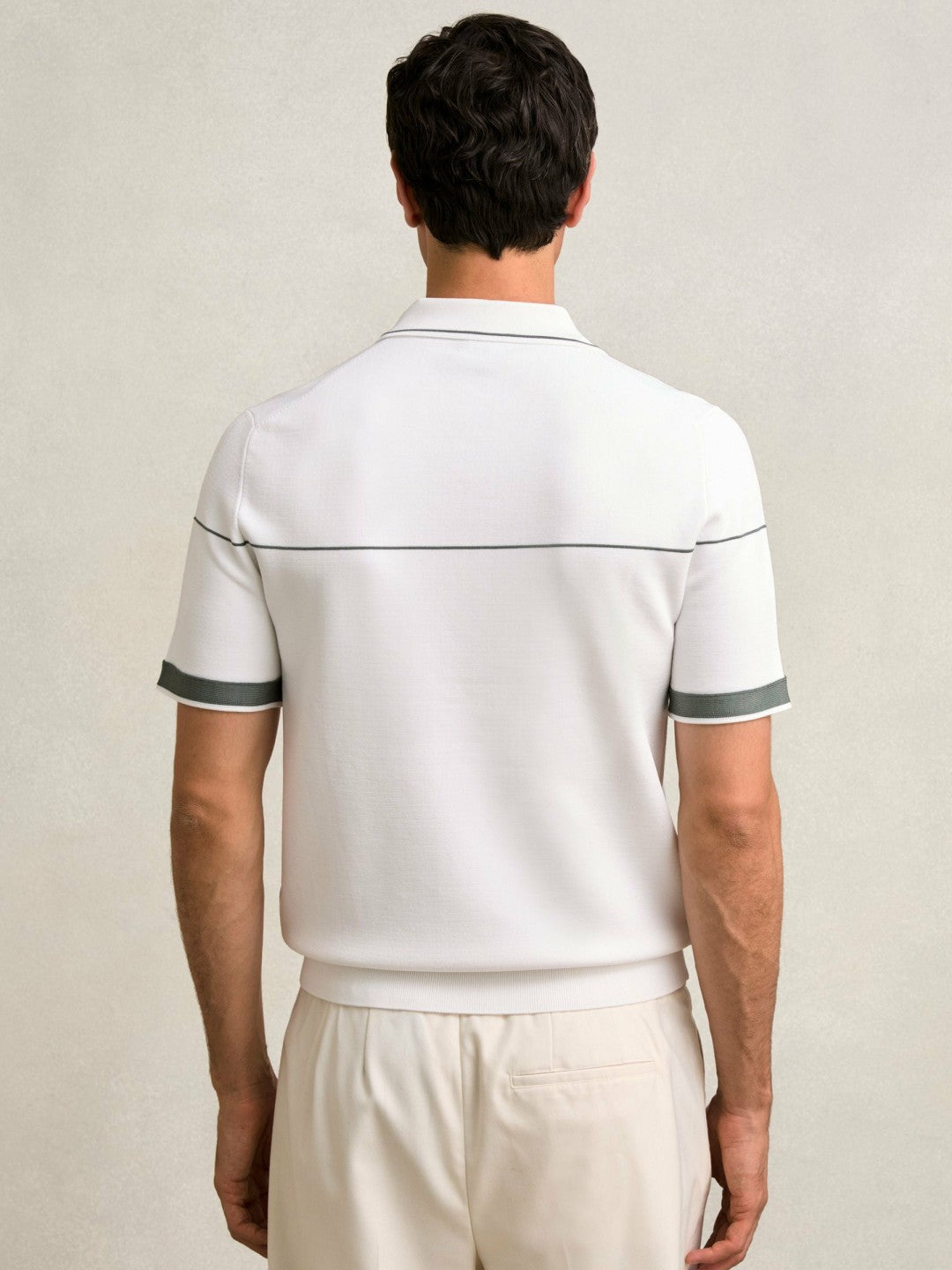 Half Zip Tipped Polo Shirt in White/Green Men | Reiss