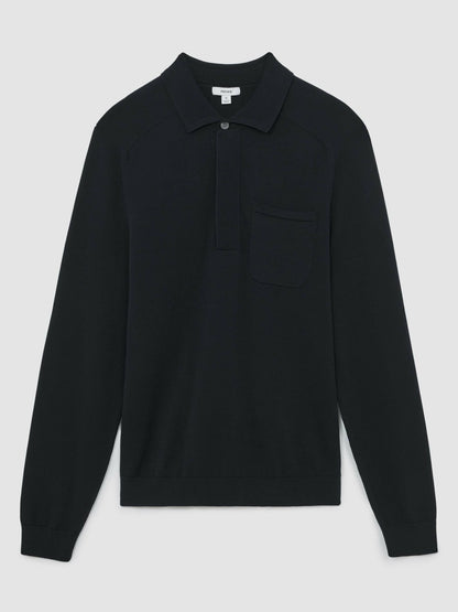 Cotton Concealed Placket Polo Shirt in Navy Men | Reiss