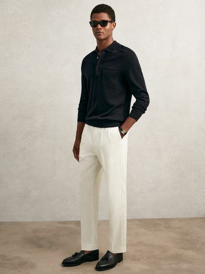 Cotton Concealed Placket Polo Shirt in Navy Men | Reiss